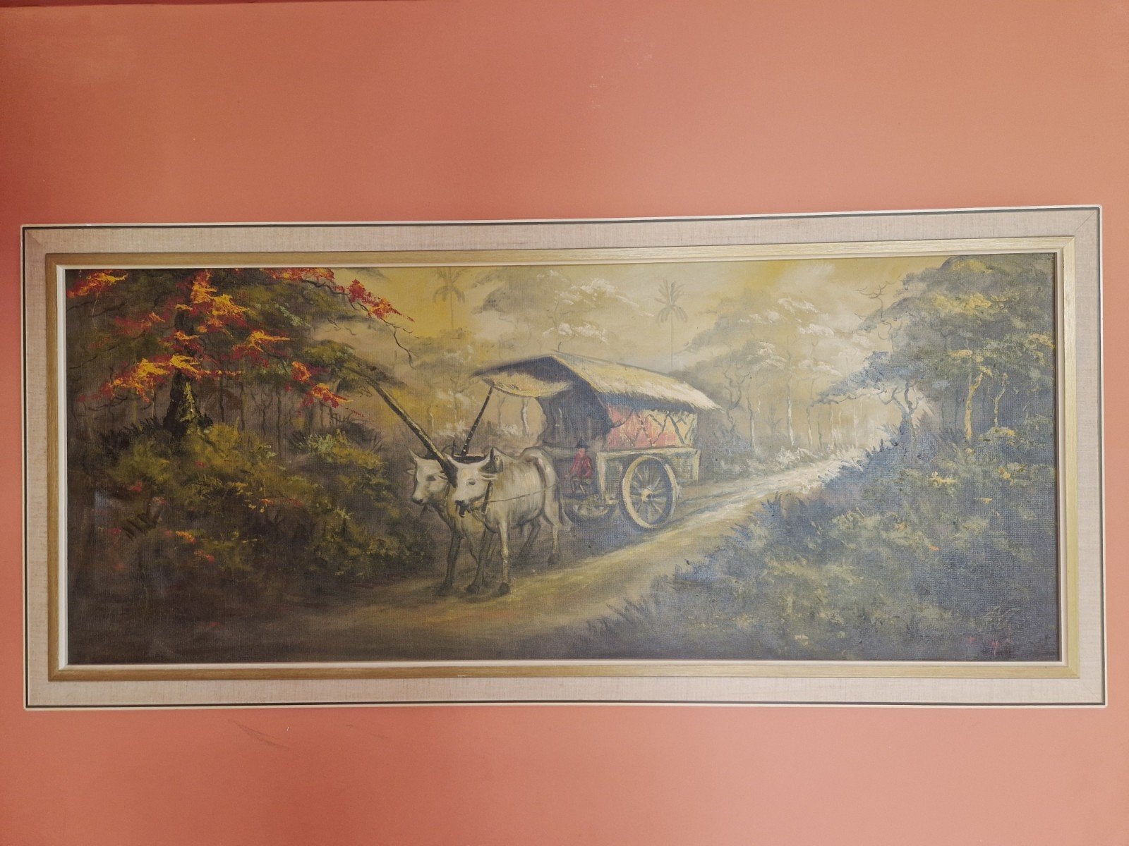 Schilderij Indonesië - Ossen voor wagen, Antiek en Kunst, Kunst | Schilderijen | Abstract, Ophalen