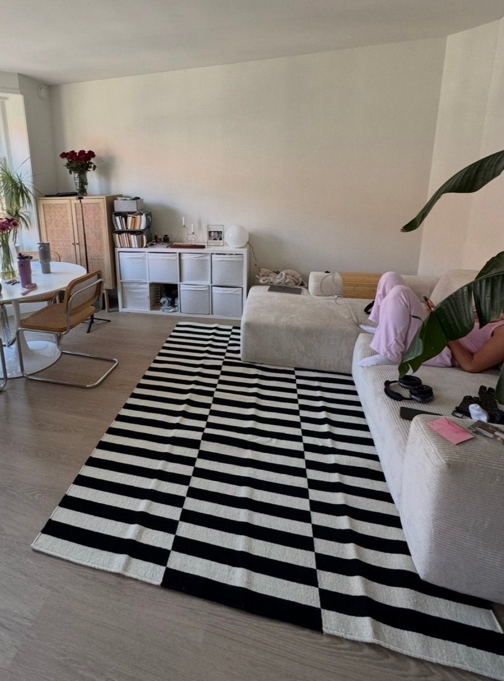 Ikea Stockholm Vloerkleed Zwart-Wit Gestreep 170x240 cm, Ophalen, Gebruikt, Zwart, 150 tot 200 cm