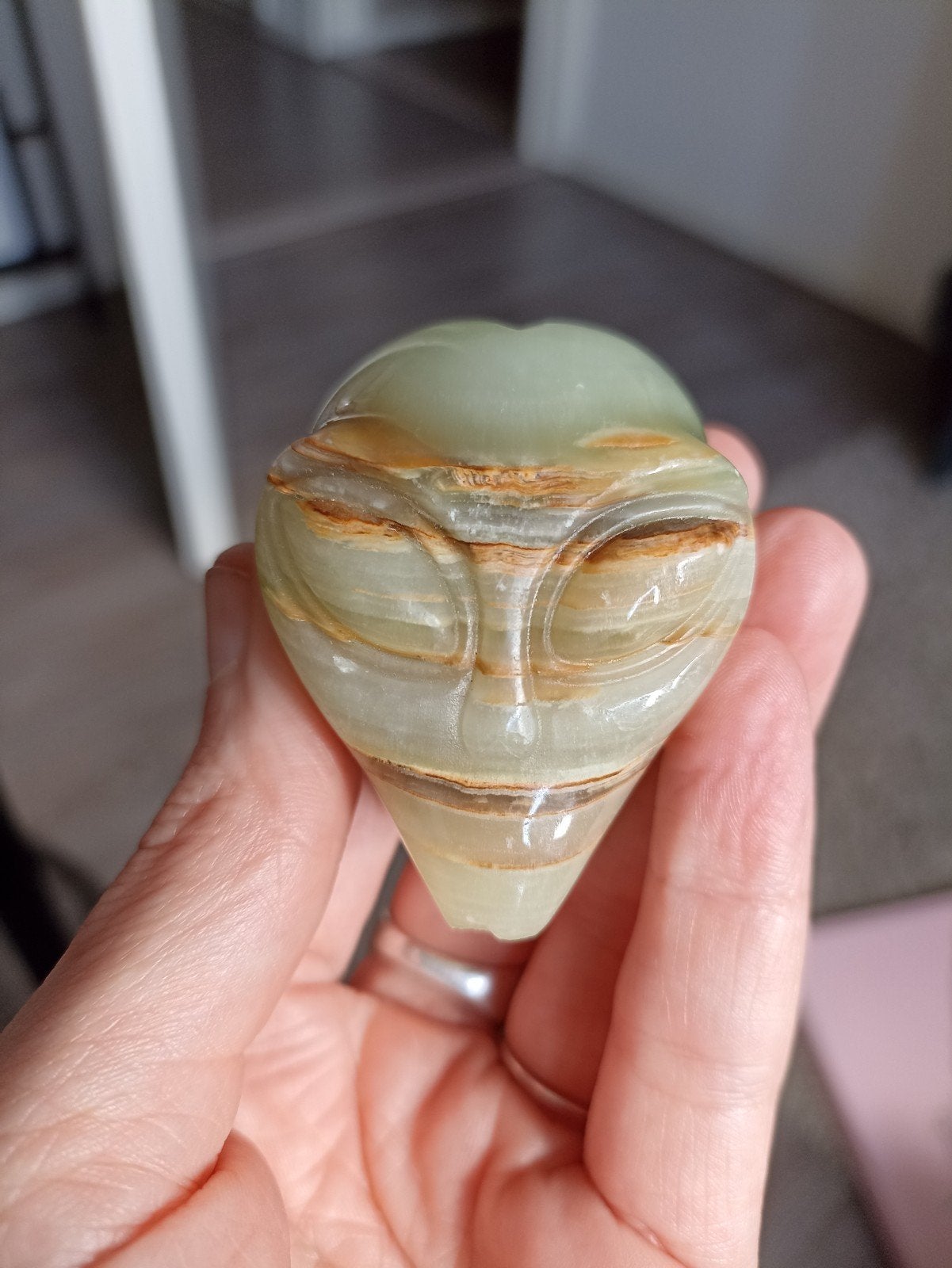 alien schedel van Sinkiang Jaspis - Buitenaards wezen, Verzamelen, Ophalen of Verzenden, Zo goed als nieuw
