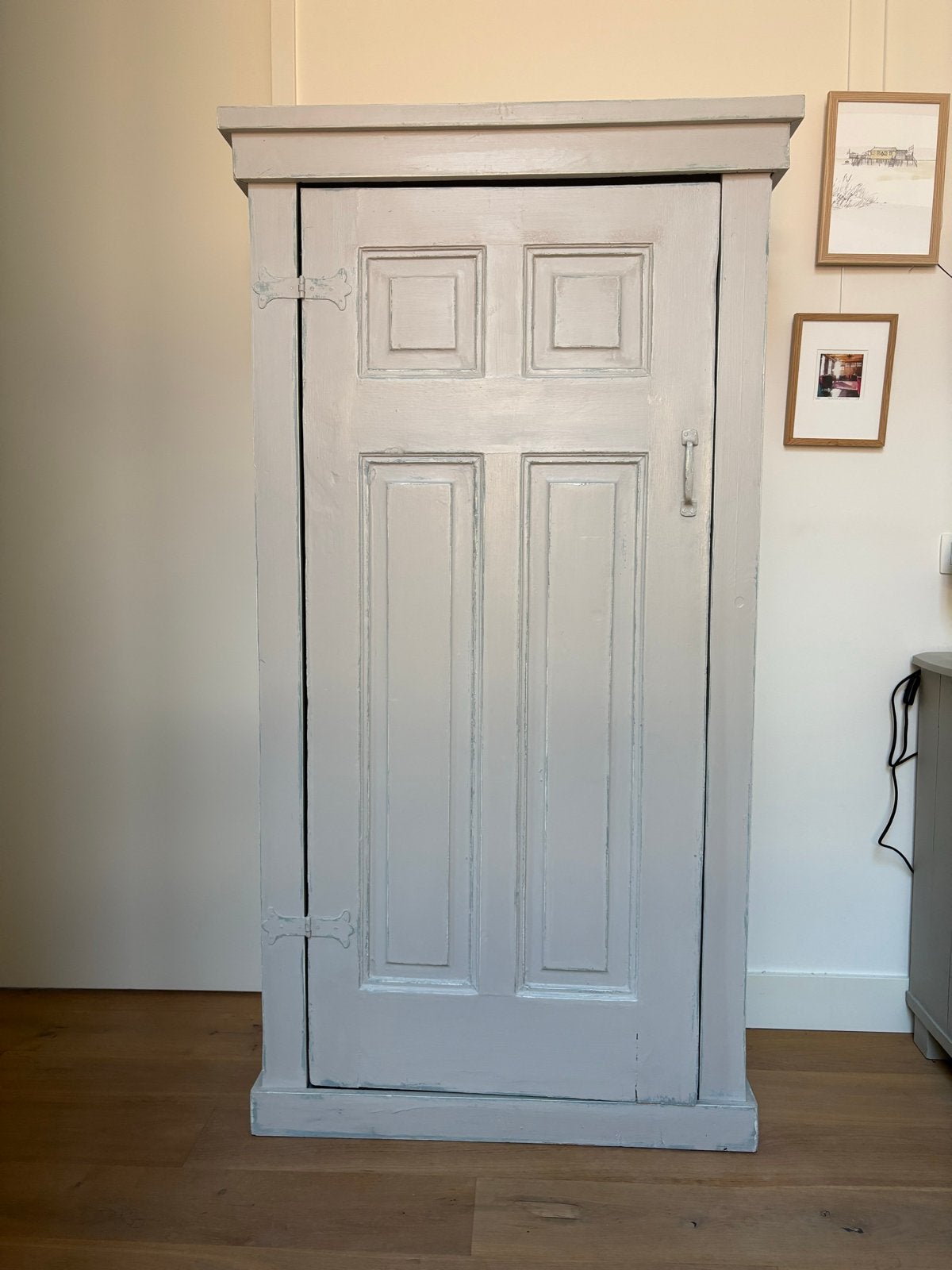 Vintage grijs / beige kast met planken - L175 B85 D42, Ophalen
