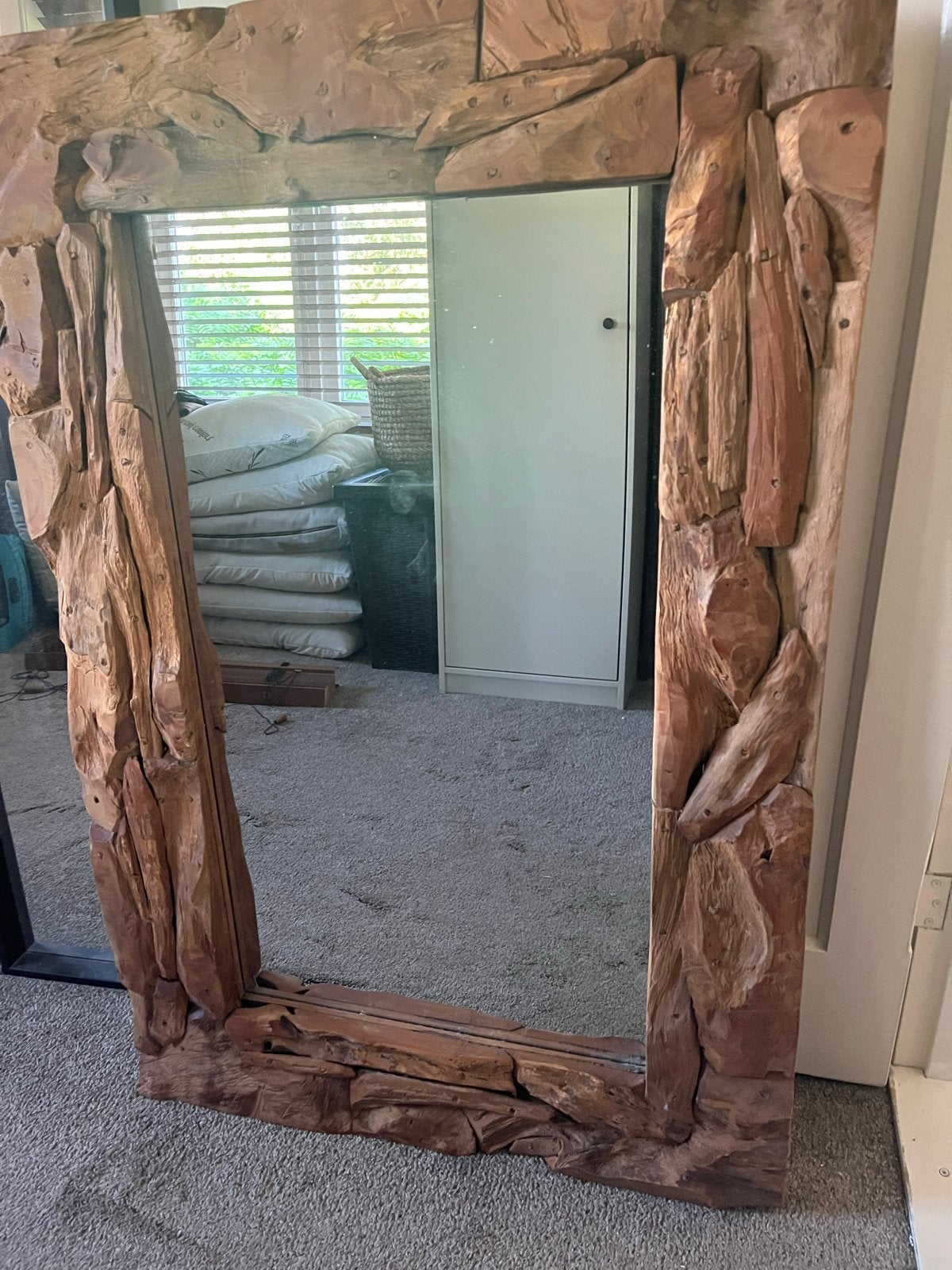 Grote spiegel driftwood boho ibiza style, Ophalen, Zo goed als nieuw, 75 tot 100 cm, 150 tot 200 cm