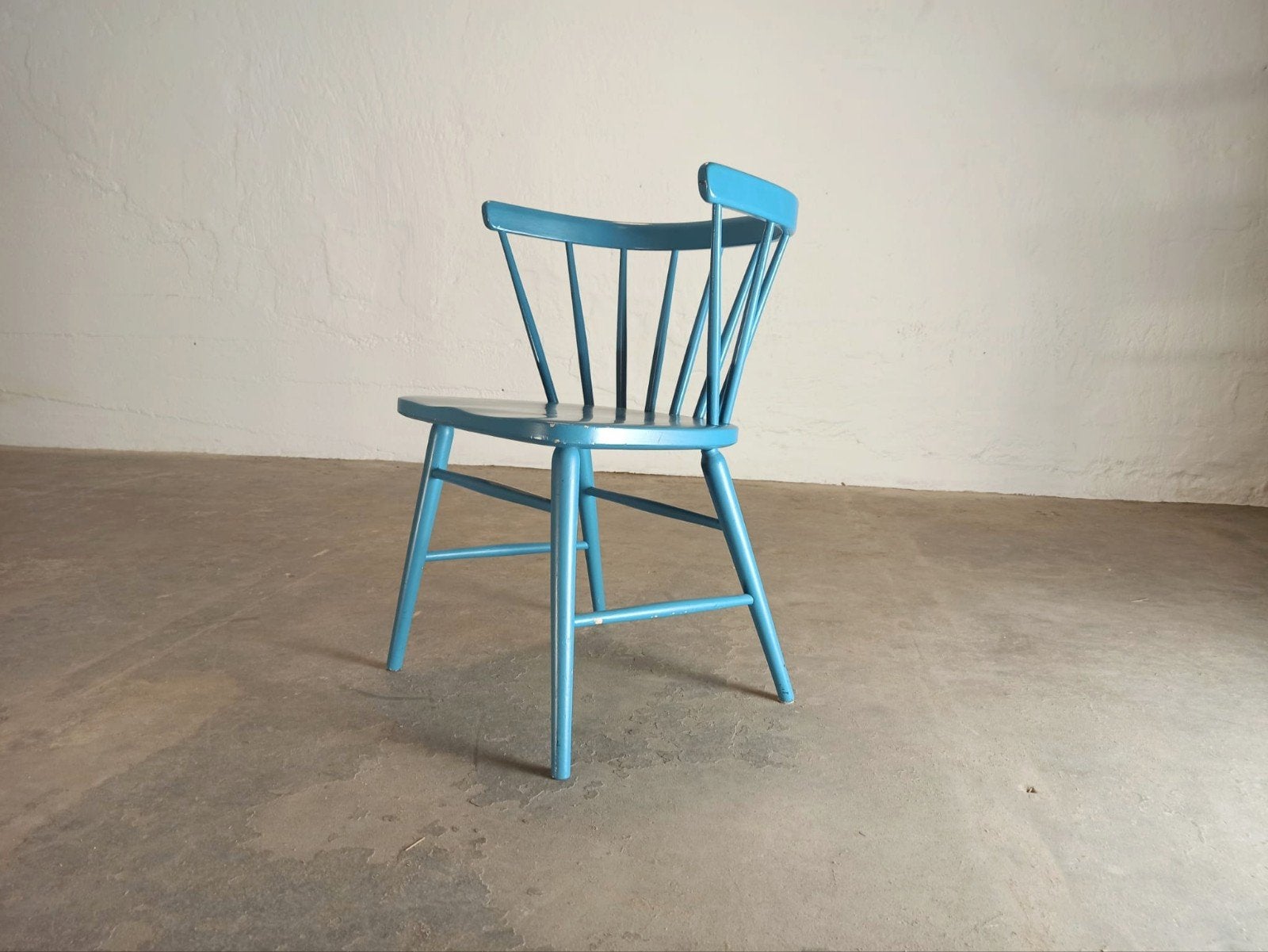 Vintage Mid Century Florida / Florett Spijlenatoel, Zweden, Huis en Inrichting, Stoelen, Ophalen, Tweedehands, Blauw, Tweedehands