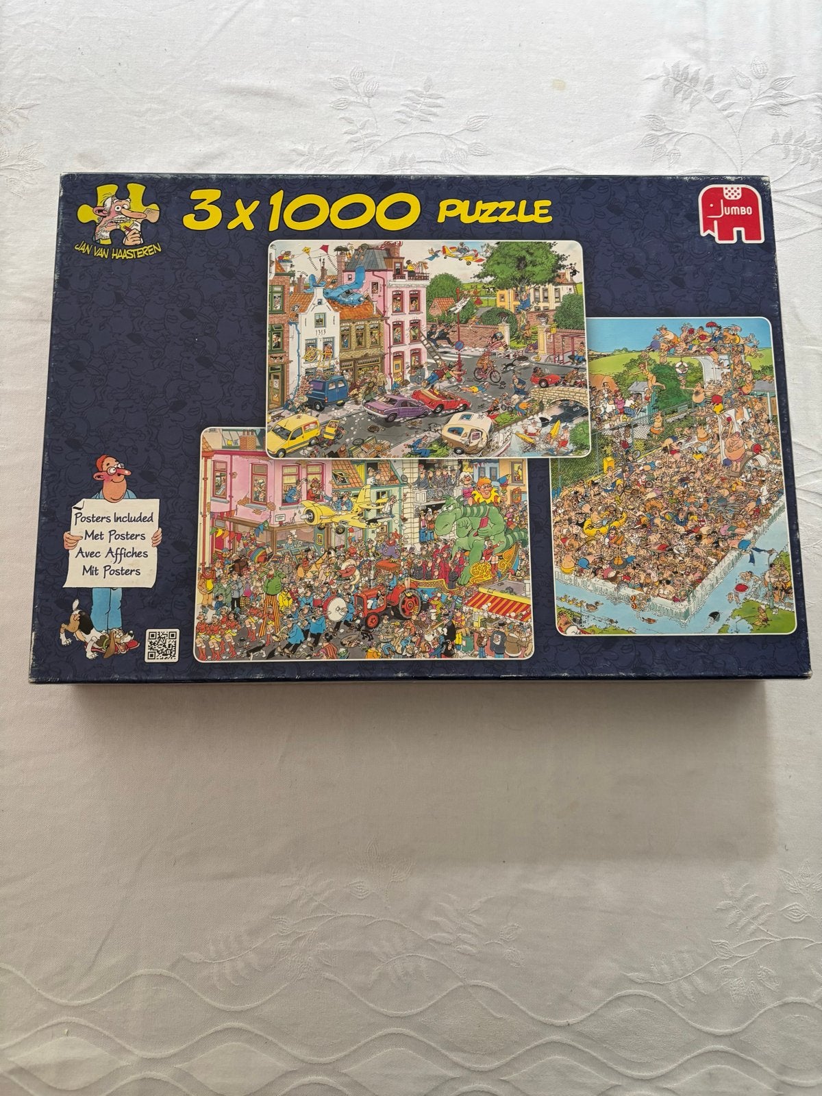 Jan van Haasteren 3x1000 puzzel: Friday the 13th, Carnival,, Ophalen of Verzenden, 500 t/m 1500 stukjes, Gebruikt, Legpuzzel