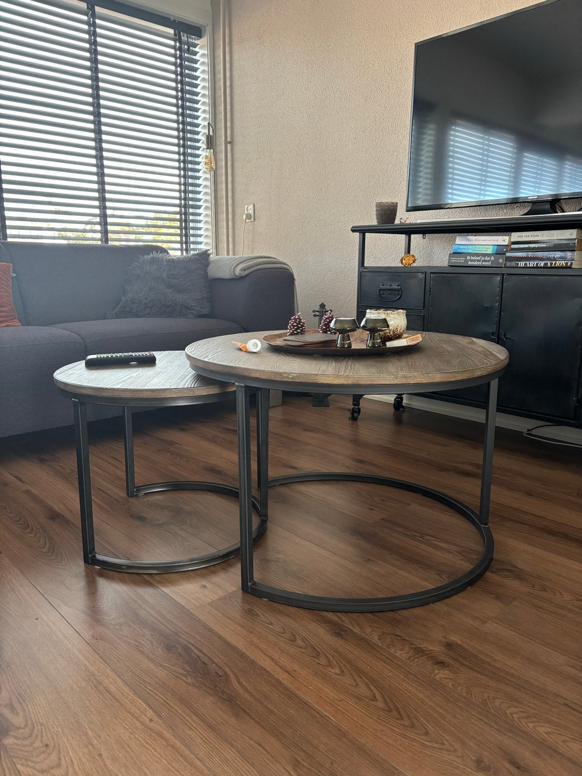 Bijzettafel Rough van Haco - Set van 2, 45 tot 60 cm, Rond, Zo goed als nieuw, Hout