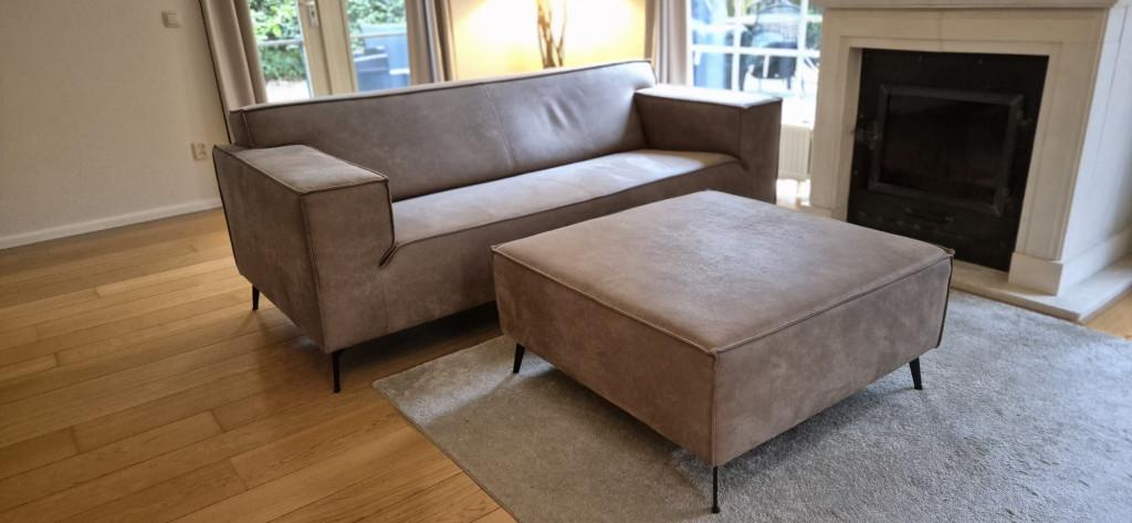 2,5 zits bankstel met hocker, Ophalen, 75 tot 100 cm, Zo goed als nieuw, Rechte bank