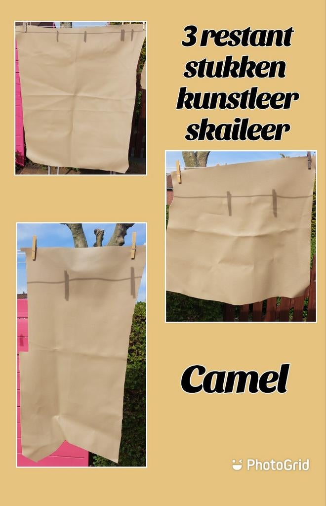3 Reststukken Kunstleer Skai Camel Kleur, Bruin, Leer of Kunstleer, Ophalen of Verzenden, Zo goed als nieuw