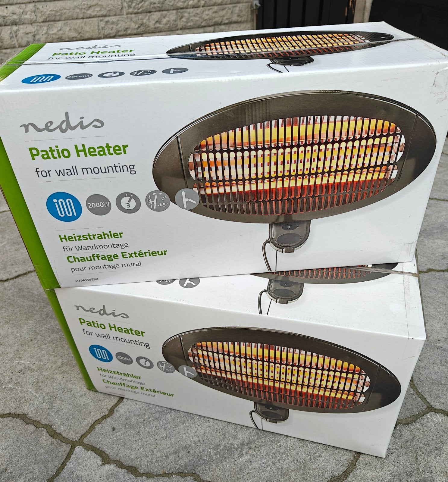 2x Nedis terrasverwarmer (heater), nieuw in de verpakking!, Draaibaar, Nieuw, Wand, Ophalen