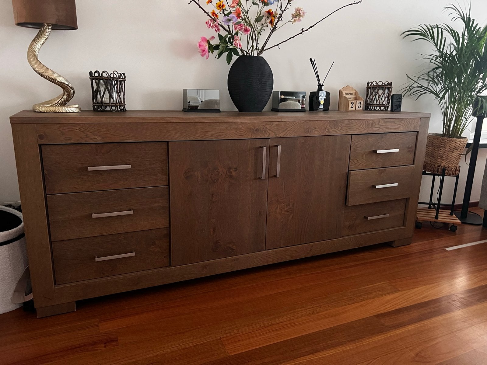 Mooi robuust houten dressoir met veel opbergruimte, Ophalen, Gebruikt, Teakhout, Met lade(s)