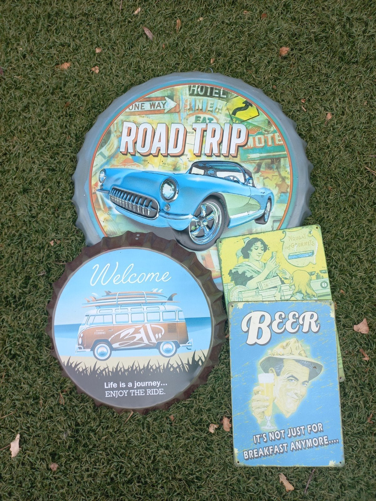 Vintage metalen reclameborden (set van 4), Ophalen of Verzenden, Reclamebord