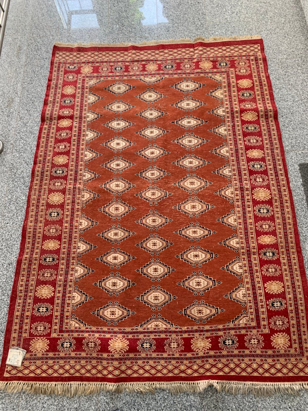 Afghaans tapijt – rood/terracotta –Vintage ! 125 × 180 cm., Ophalen, Gebruikt, 150 tot 200 cm, Vierkant