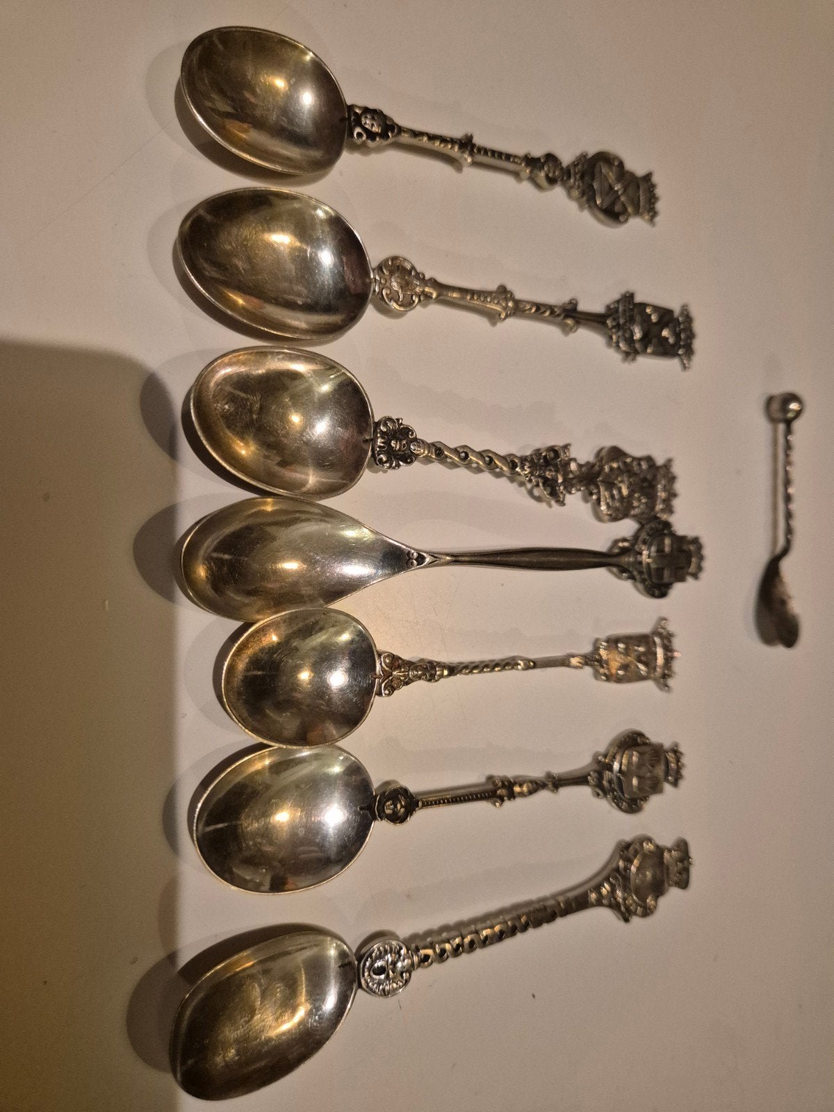 8 zilveren wapenlepeltjes Amsterdam, Amersfoort, Enschede &, Antiek en Kunst, Ophalen of Verzenden, Zilver