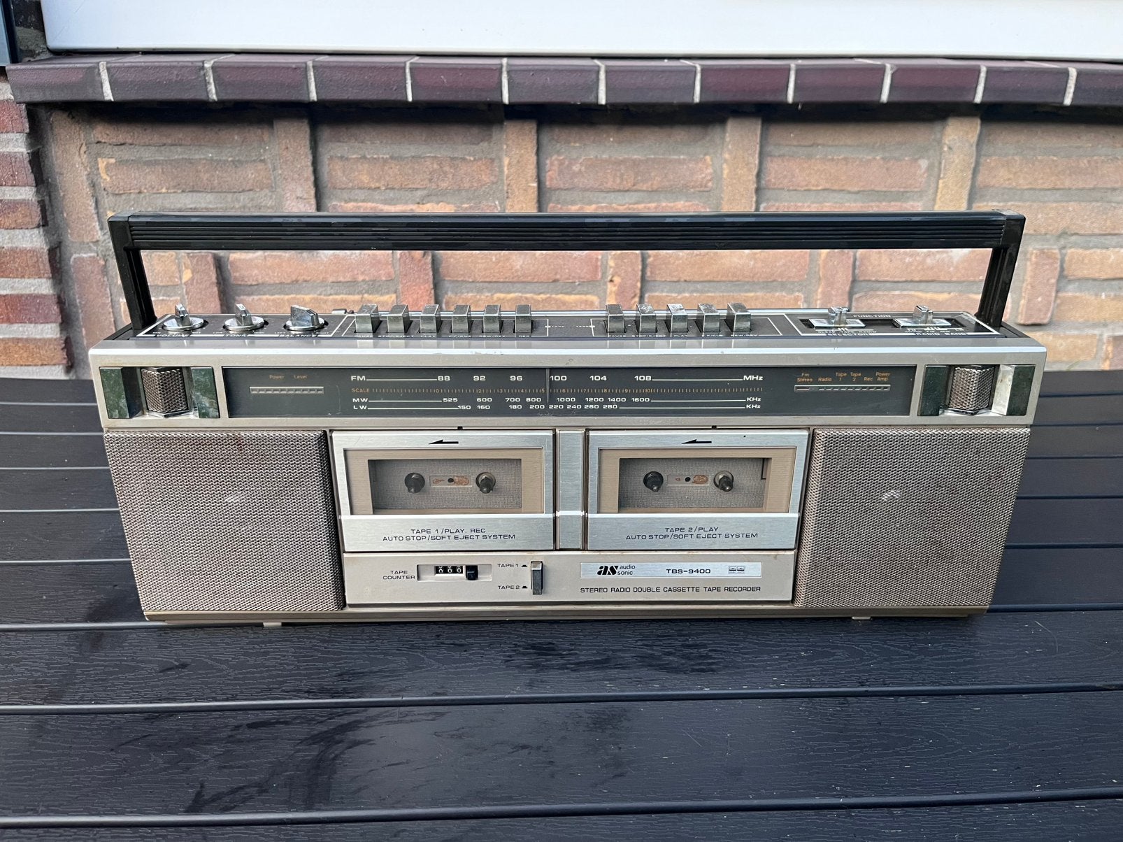 Audio Sonic TBS-9400 – Vintage dubbele cassette boombox, Audio, Tv en Foto, Cassettedecks, Ophalen, Dubbel, Overige merken