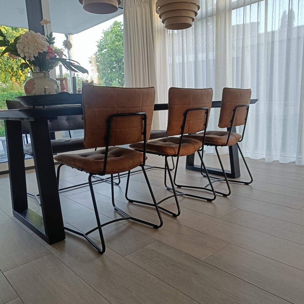 3 eetkamer stoelen + 1 eetkamer bank (Henders & Hazel), Huis en Inrichting, Stoelen, Ophalen, Gebruikt, Grijs, Leer