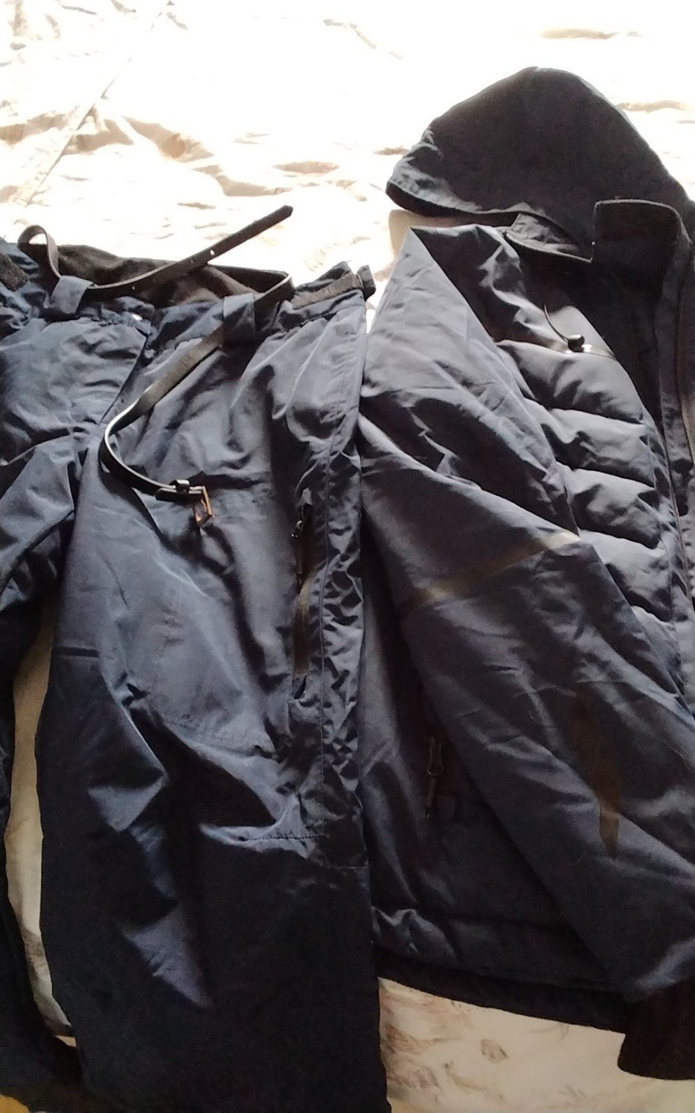 Donkerblauw winter/outdoor broek+bijpassende gewatteerde jas, Ophalen of Verzenden, Zo goed als nieuw, Blauw