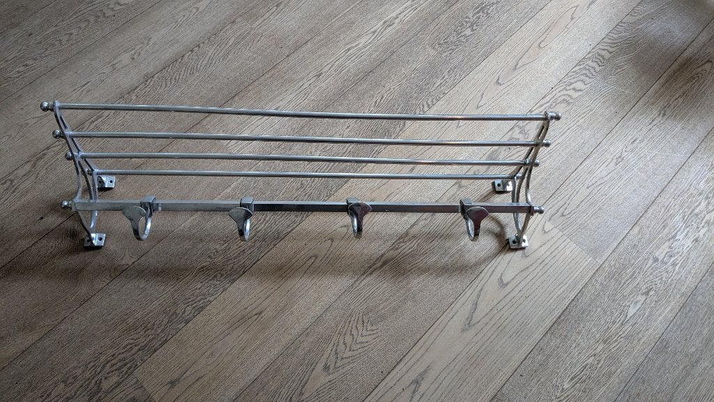 Bagagerek - Antiek verchroomd met haakjes, 97 cm, brocante, Antiek en Kunst, Ophalen