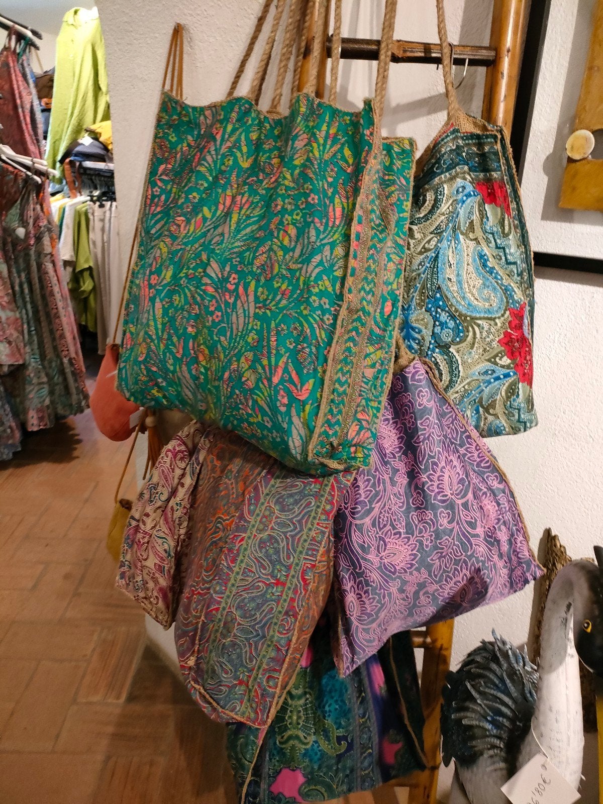 Groene katoenen bloemen print Boho tas met jute  binnenkant, Ophalen of Verzenden, Nieuw, Groen, Shopper