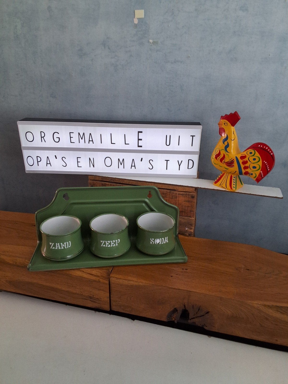 👍BK EMAILLE  zand-zeep-soda set met gouden bies 4 foto's, Antiek en Kunst, Ophalen of Verzenden