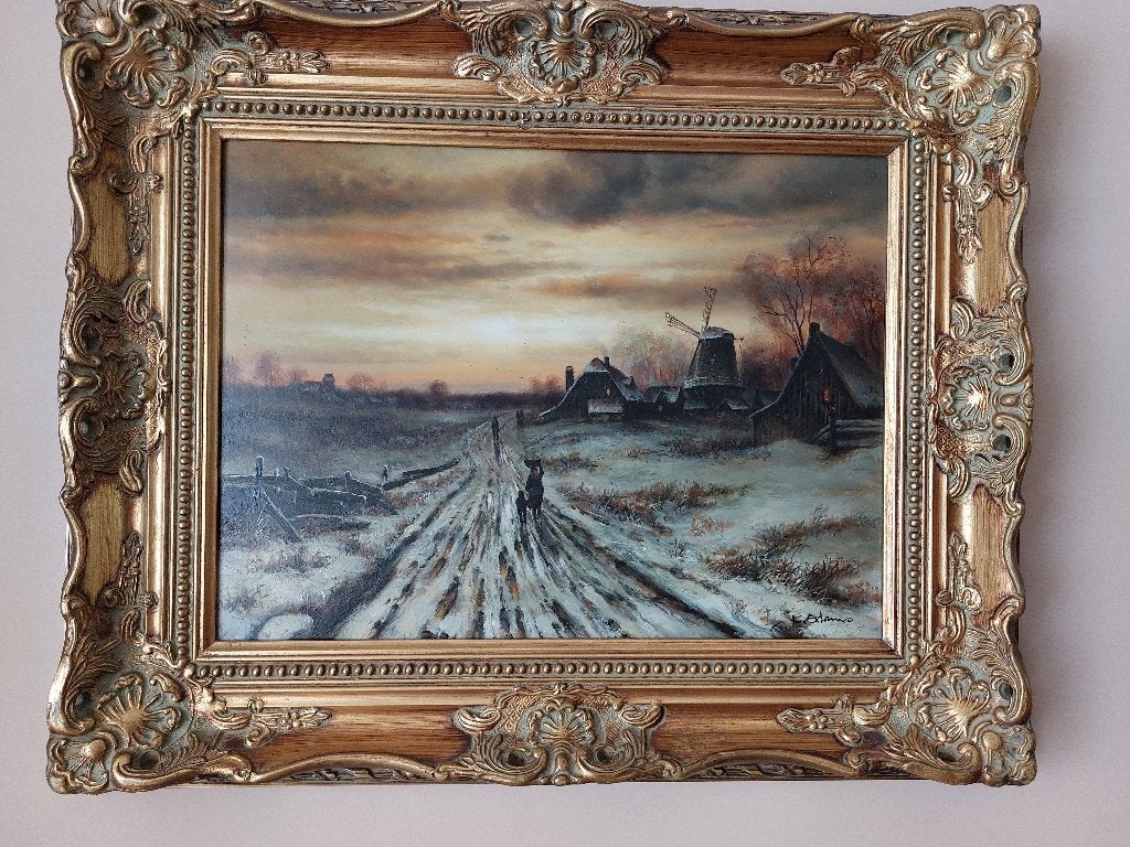 Oud schilderij op paneel door K. Adams, Antiek en Kunst, Kunst | Schilderijen | Klassiek, Ophalen, Paneel, Landschap, Olieverf