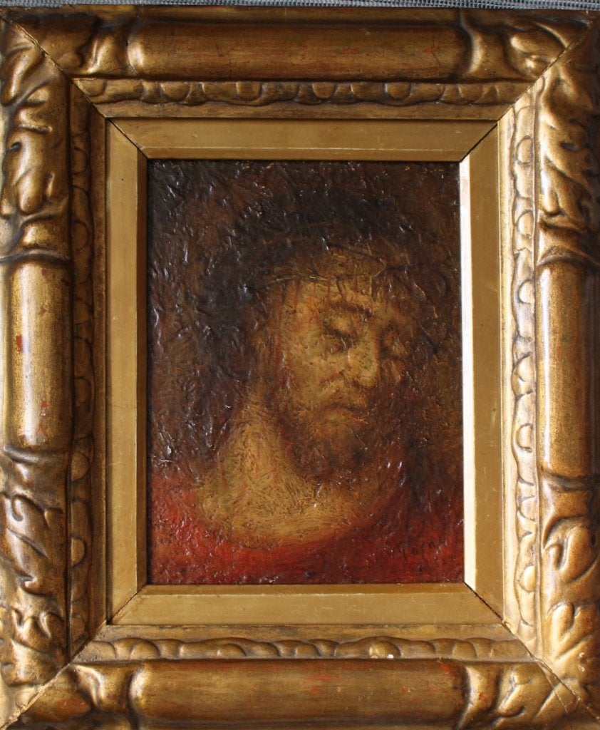 Zeer oud, olieverf op paneel. Fraaie lijst, gesigneerd., Ophalen of Verzenden