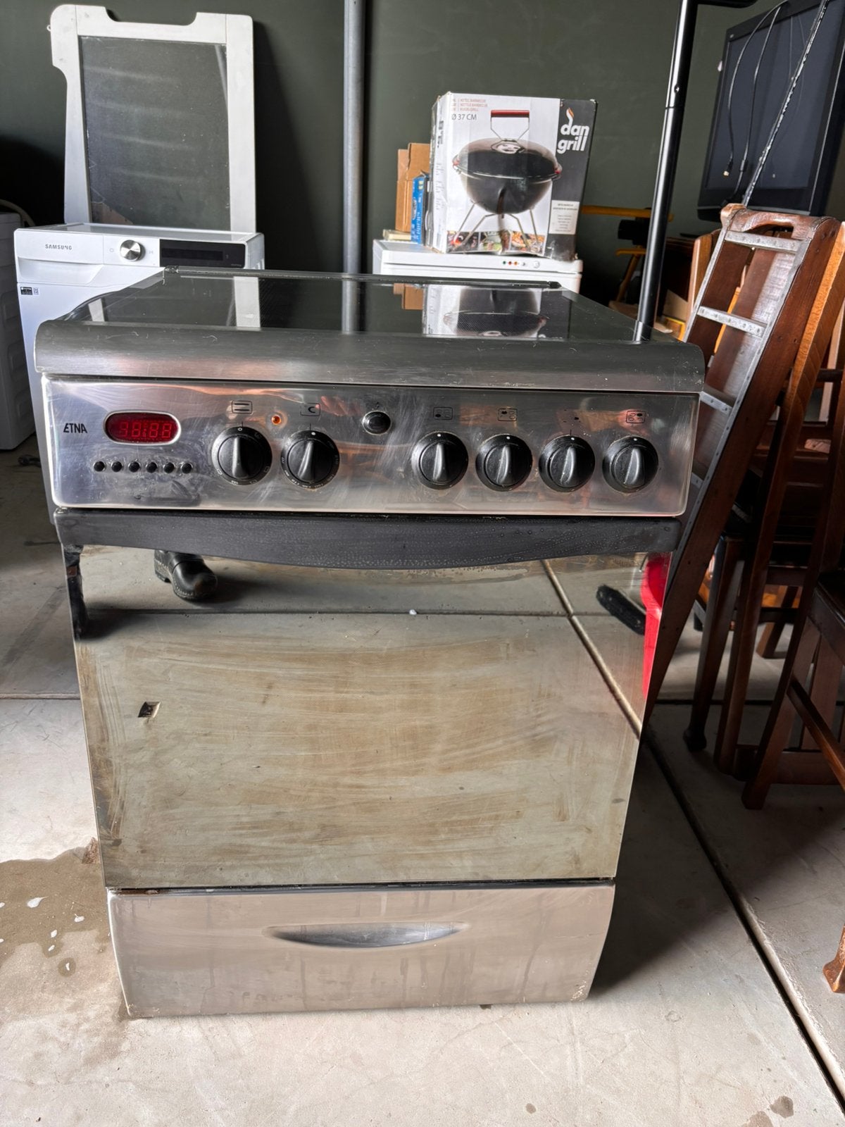 Etna gasfornuis met elektrische oven rvs, Witgoed en Apparatuur, Fornuizen, Ophalen, Gebruikt, 4 kookzones, Gas