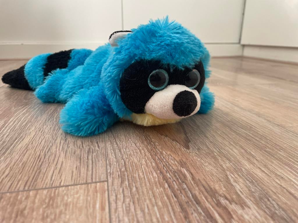 Blauwe Wasbeer Knuffel met Gestreepte Staart en Glitter Ogen, Kinderen en Baby's, Speelgoed | Knuffels en Pluche, Ophalen of Verzenden