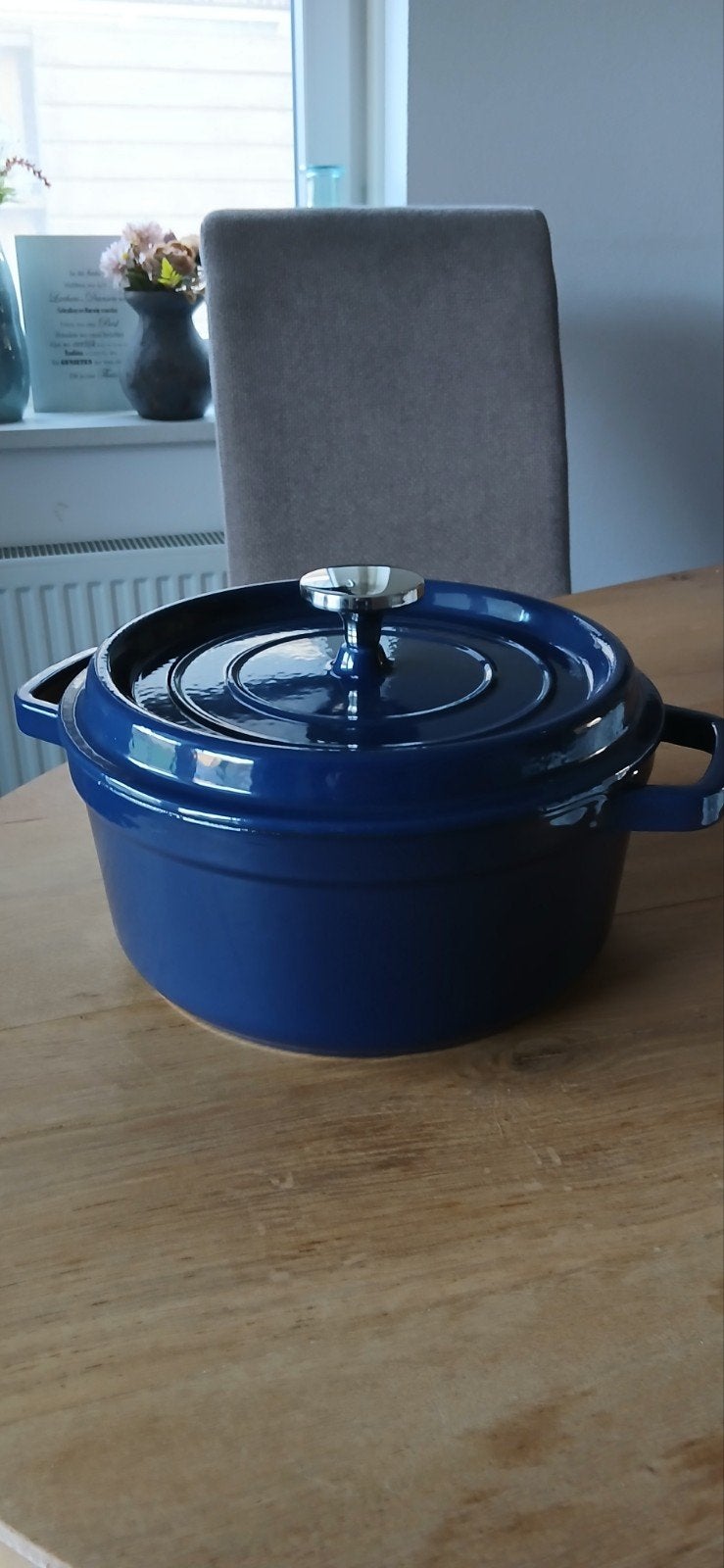 Mooie blauwe gietijzeren braadpan met deksel, Ophalen, Geschikt voor inductie, Nieuw, Overige merken