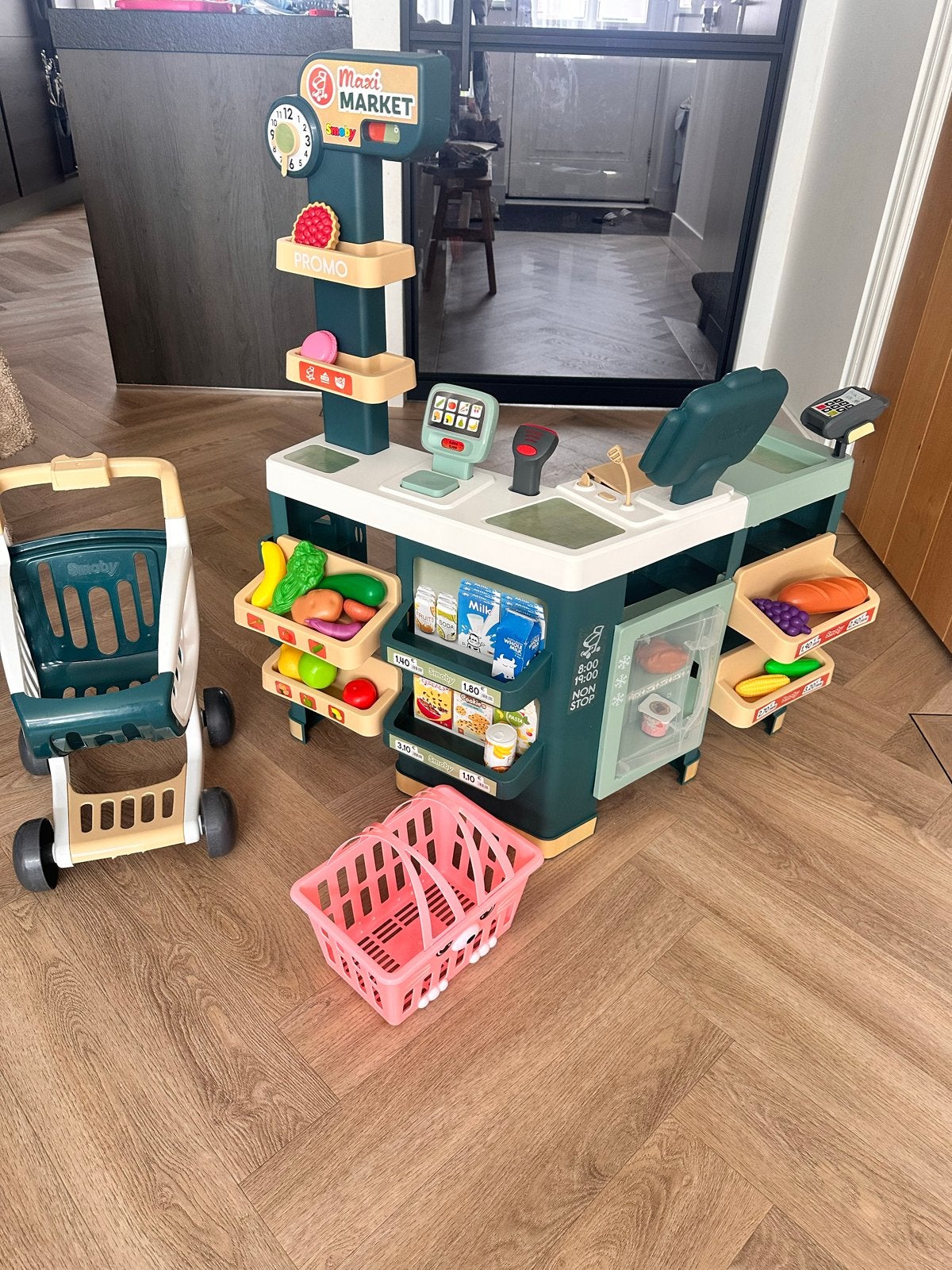 Smoby Maxi Market speelgoedkassa met winkelwagen, Ophalen, Zo goed als nieuw, Jongen of Meisje