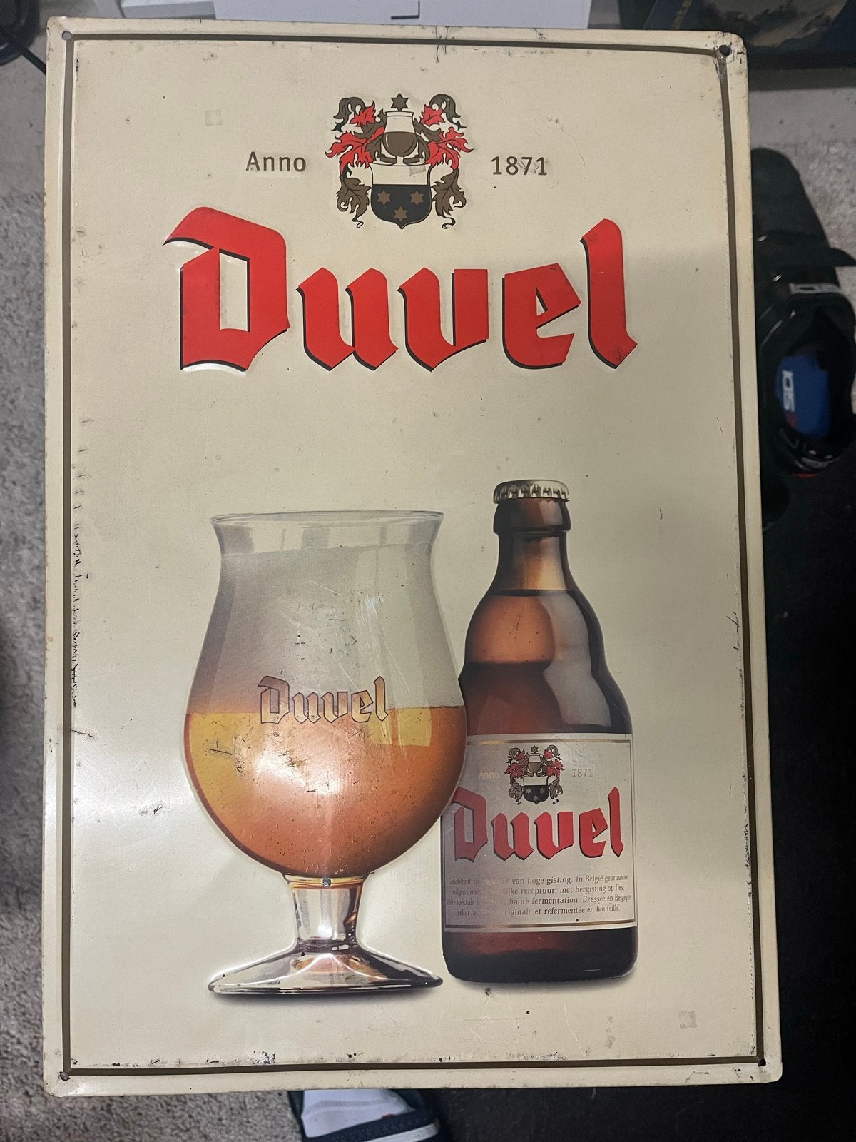 Duvel Reclamebord - Vintage Metalen Plaat, Ophalen of Verzenden, Gebruikt, Reclamebord, Plaat of Schild, Duvel