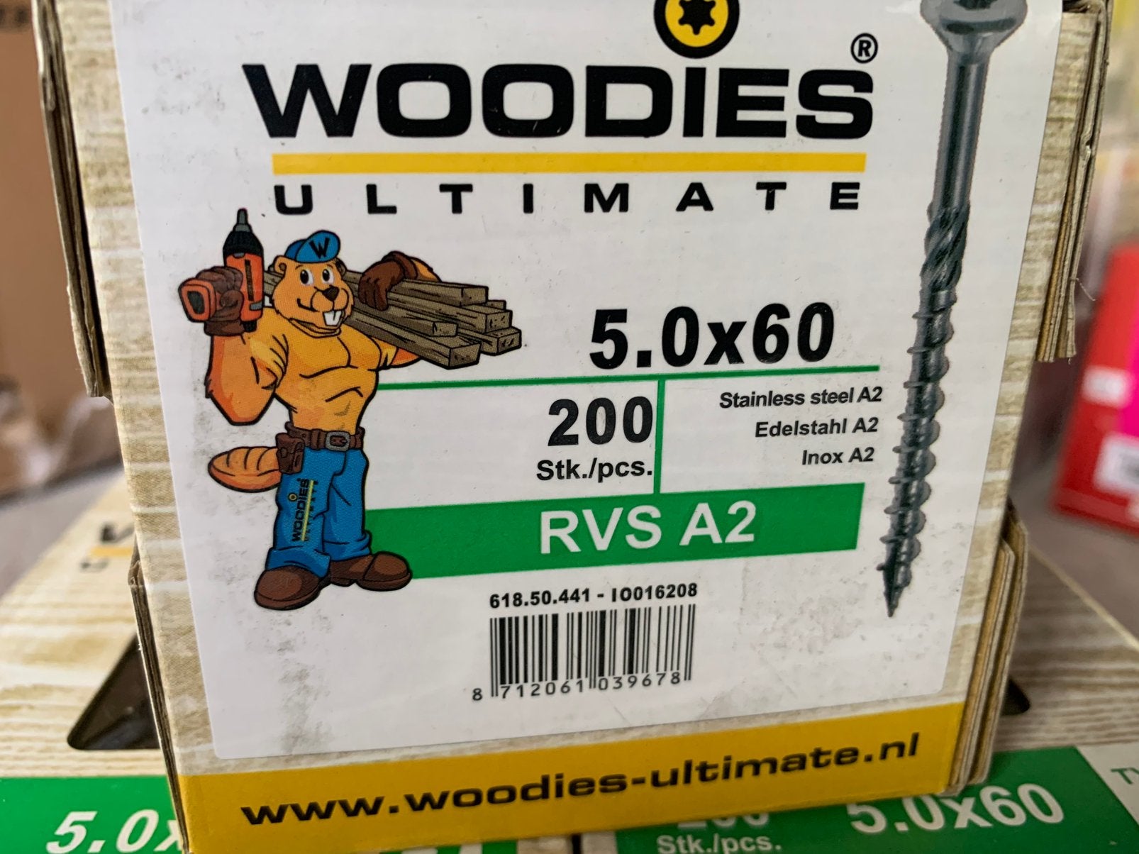 Houtschroeven WOODIES RVS A2 – 5x60 & 5x80, Doe-het-zelf en Verbouw, 50 tot 100 mm, Woodies, Woodies, Schroeven