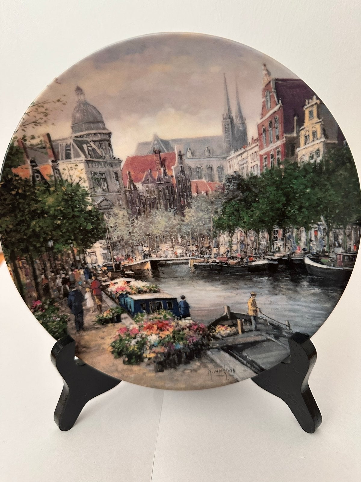 Mosa Wandbord "De Amsterdamse Bloemengracht" Koos van Loon, Ophalen of Verzenden