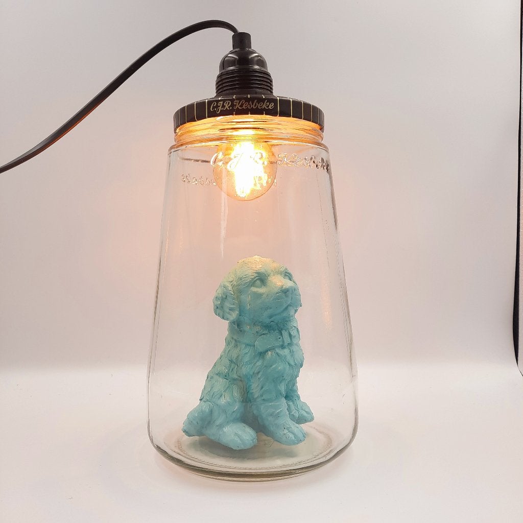 Kesbekelamp Kinderkamerlamp met Hond, IJsbeer, Vos, Kat, Nieuw, Glas, Vintage retro stoer industrieel kinderkamer, E27 (groot)