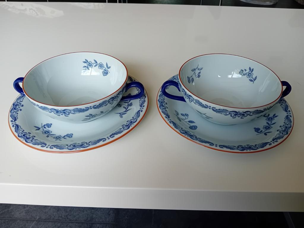 2 porseleinen soepkommen met schotels Rorstrand Ostindia, Ophalen of Verzenden, Zo goed als nieuw, Kom(men), Overige stijlen