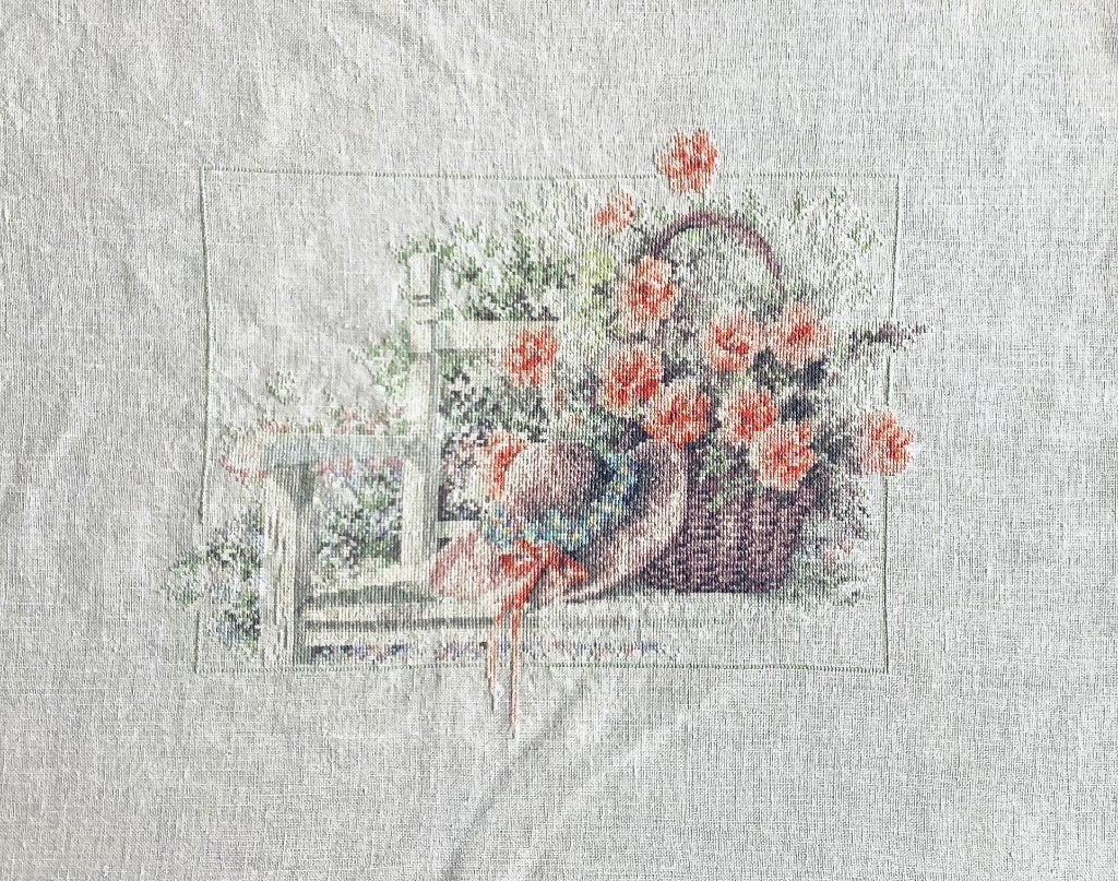 Borduurwerk, zijde, bloemen, hoed, mand, stilleven, vintage, Ophalen, Gebruikt, Handborduren, Overige typen