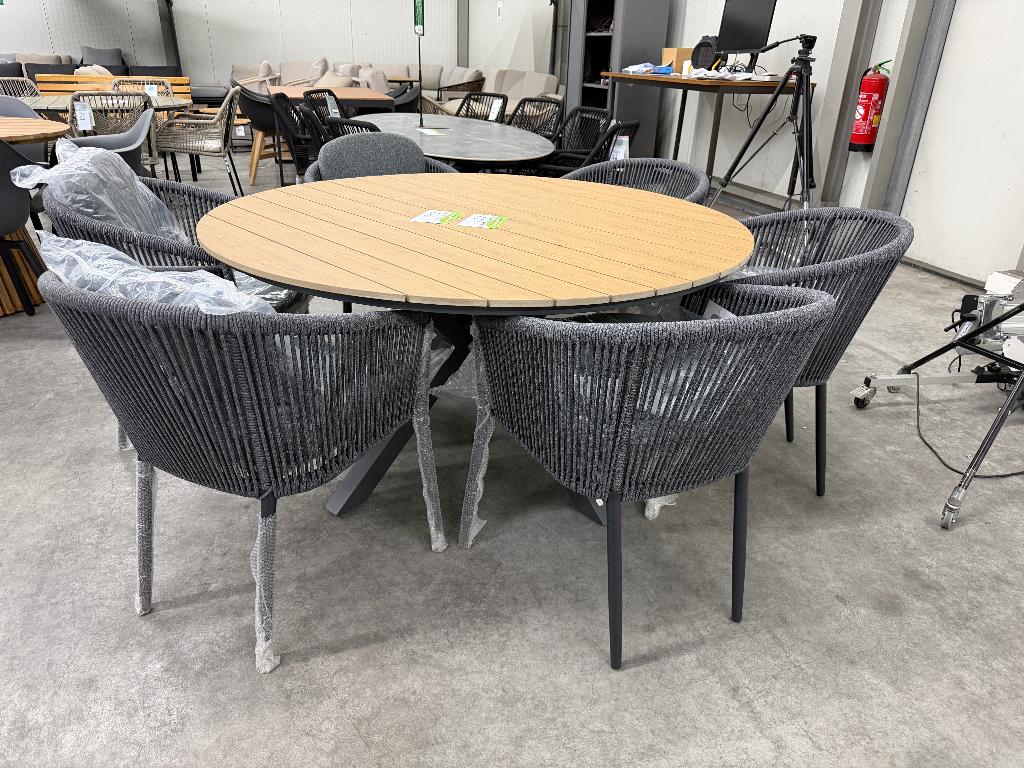 Cervo/Parma dining tuinset 6 personen aluminium | 144cm rond, Tuin en Terras, Tuinsets en Loungesets, Ophalen, Aston Martinlaan 36