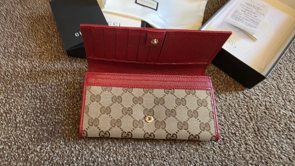 Gucci GG Long Wallet, Ophalen, Nieuw, Rood, Leer