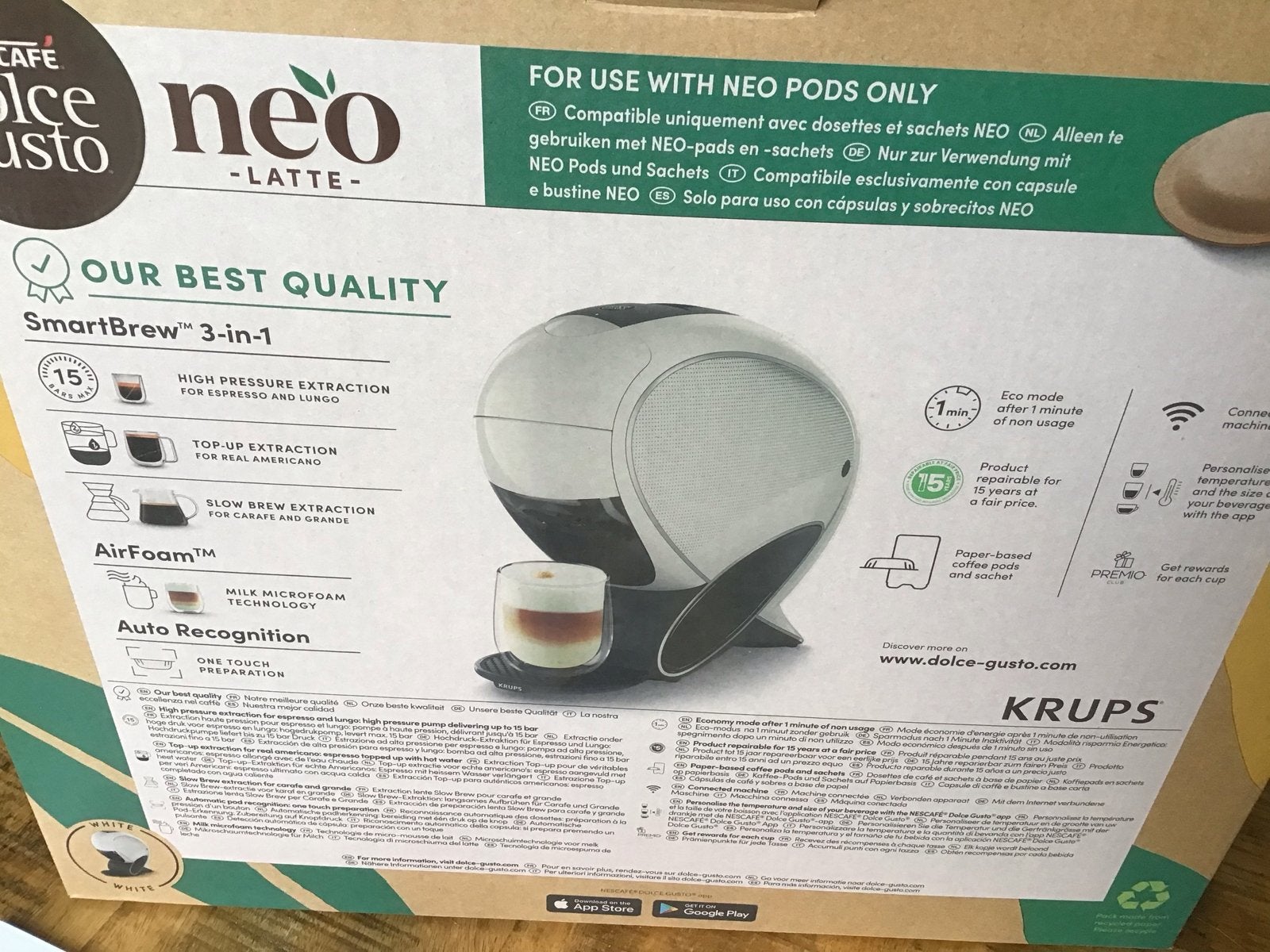 Nescafé Dolce Gusto Neo Latte Koffiemachine, Witgoed en Apparatuur, Ophalen, Koffiepads en cups, 1 kopje, Koffiemachine