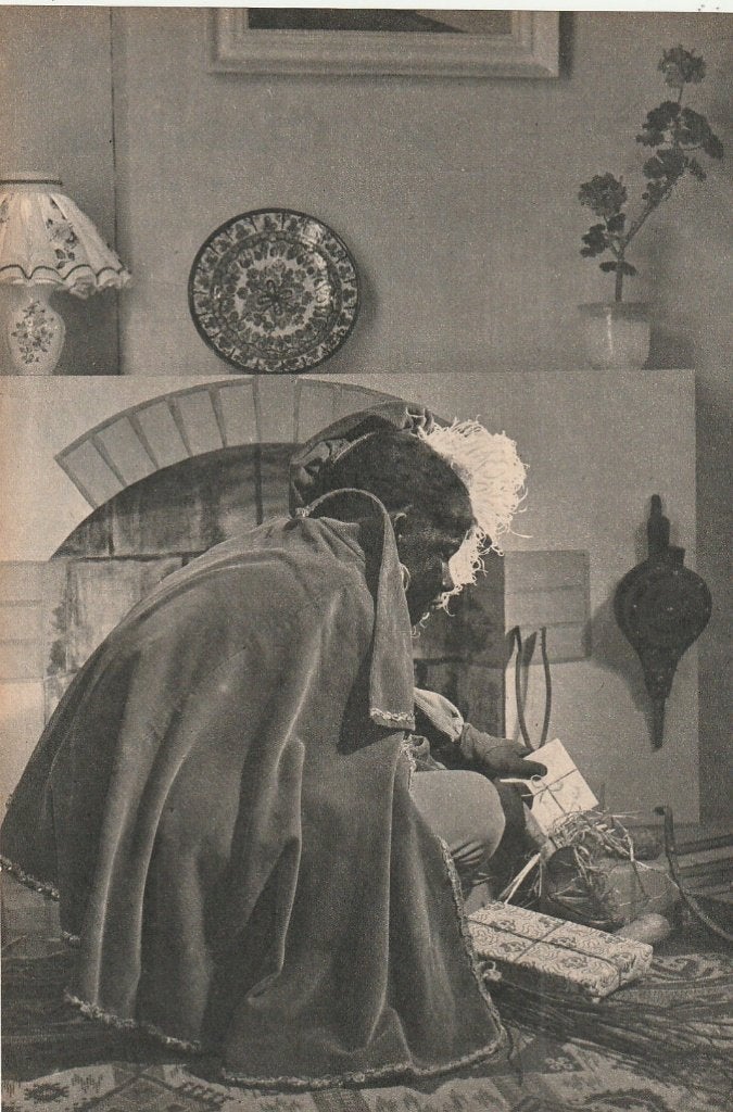 Vintage knipsel 1950 Sinterklaas Zwarte Piet pakjesavond, Verzenden, Overige typen