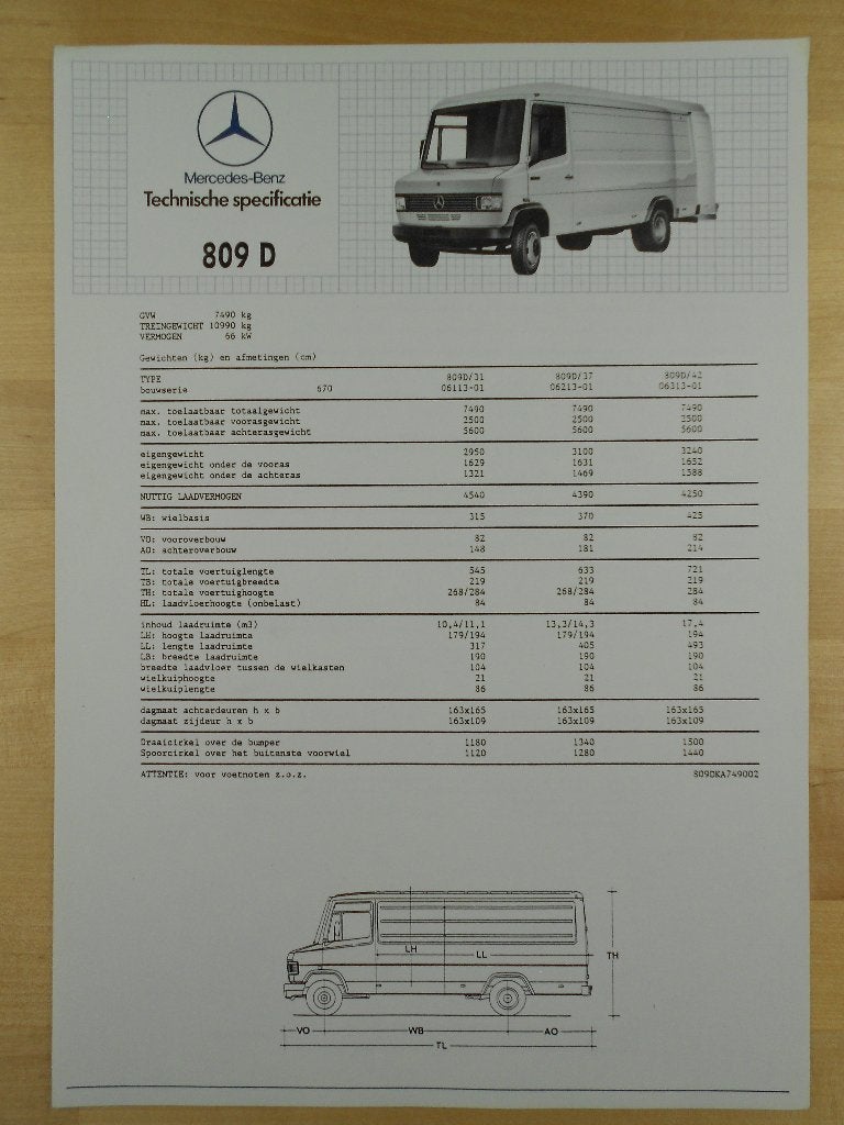 Mercedes 809D Technische Specificatie folder ca 1987 809 D, Zo goed als nieuw, Mercedes-Benz, Mercedes, Ophalen of Verzenden