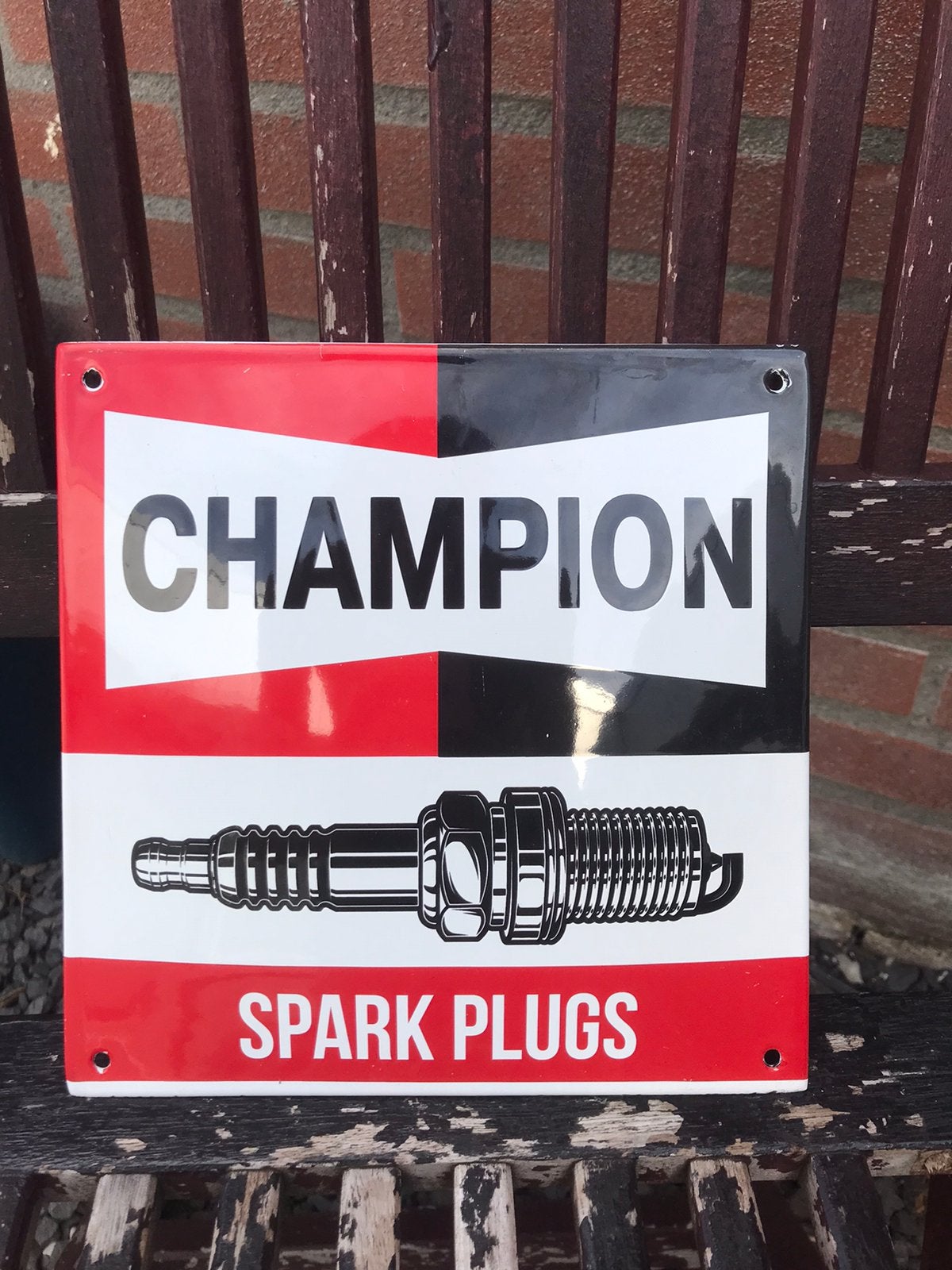CHAMPION bougie emaille reclamebord, Ophalen of Verzenden, Zo goed als nieuw, Reclamebord