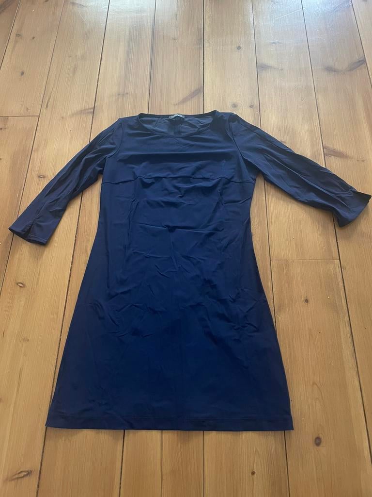 Leuke blauwe travelstof jurk LaDress, M/L, Blauw, Maat 42/44 (L), Ophalen of Verzenden, Zo goed als nieuw