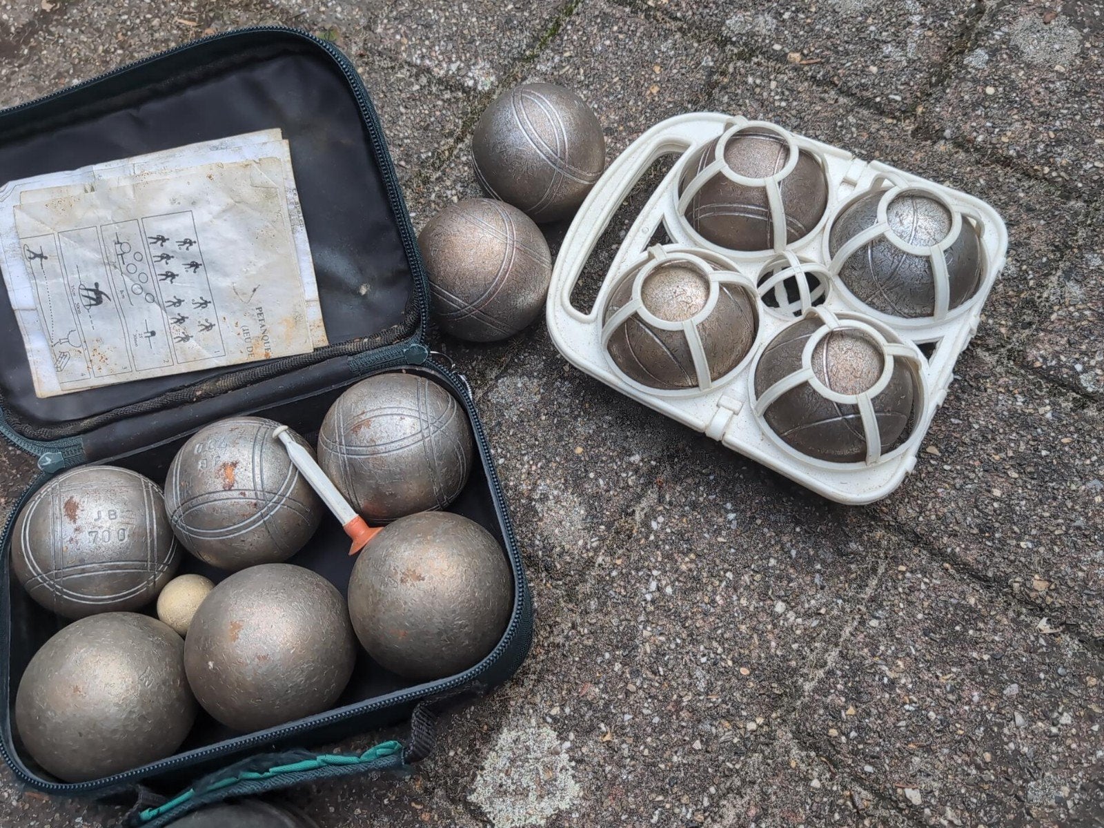 Vintage jeu de boules 12x wedstrijdballen JB/NP, Ophalen of Verzenden, Gebruikt