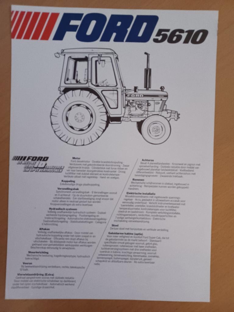 Folder Ford 5610 tractor specificaties, Ophalen of Verzenden, Gelezen, Tractor en Landbouw