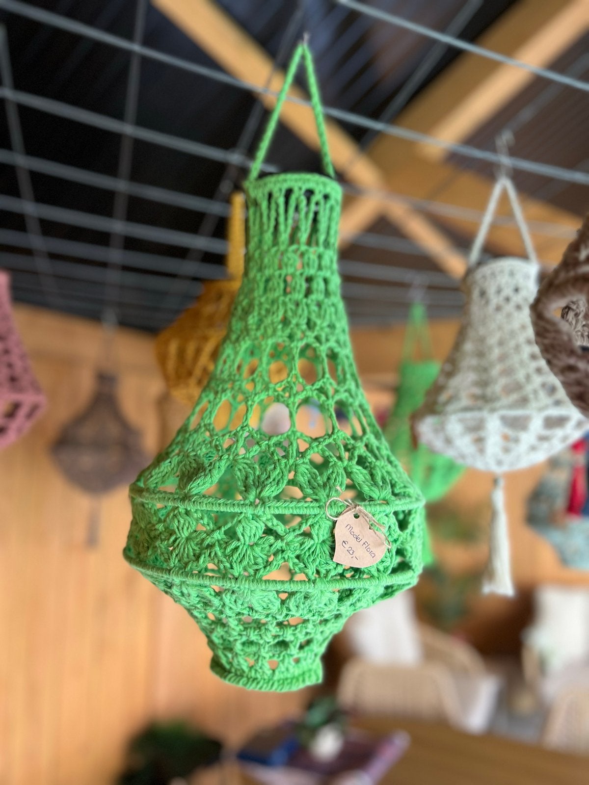 Unieke handgemaakte gehaakte kroonluchter met solarlamp, Ophalen of Verzenden, Nieuw, Textiel