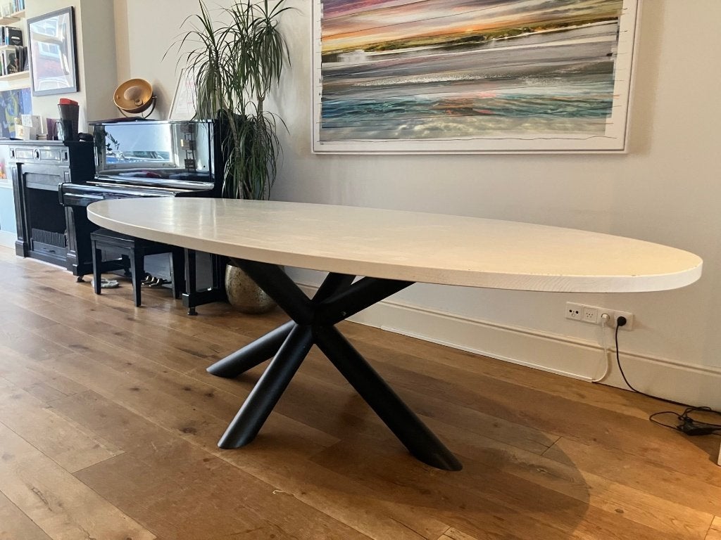Massief eiken ovale (solid Oak) eettafel 260cm x120cm x76cm, Ophalen, Gebruikt, 100 tot 150 cm, 200 cm of meer