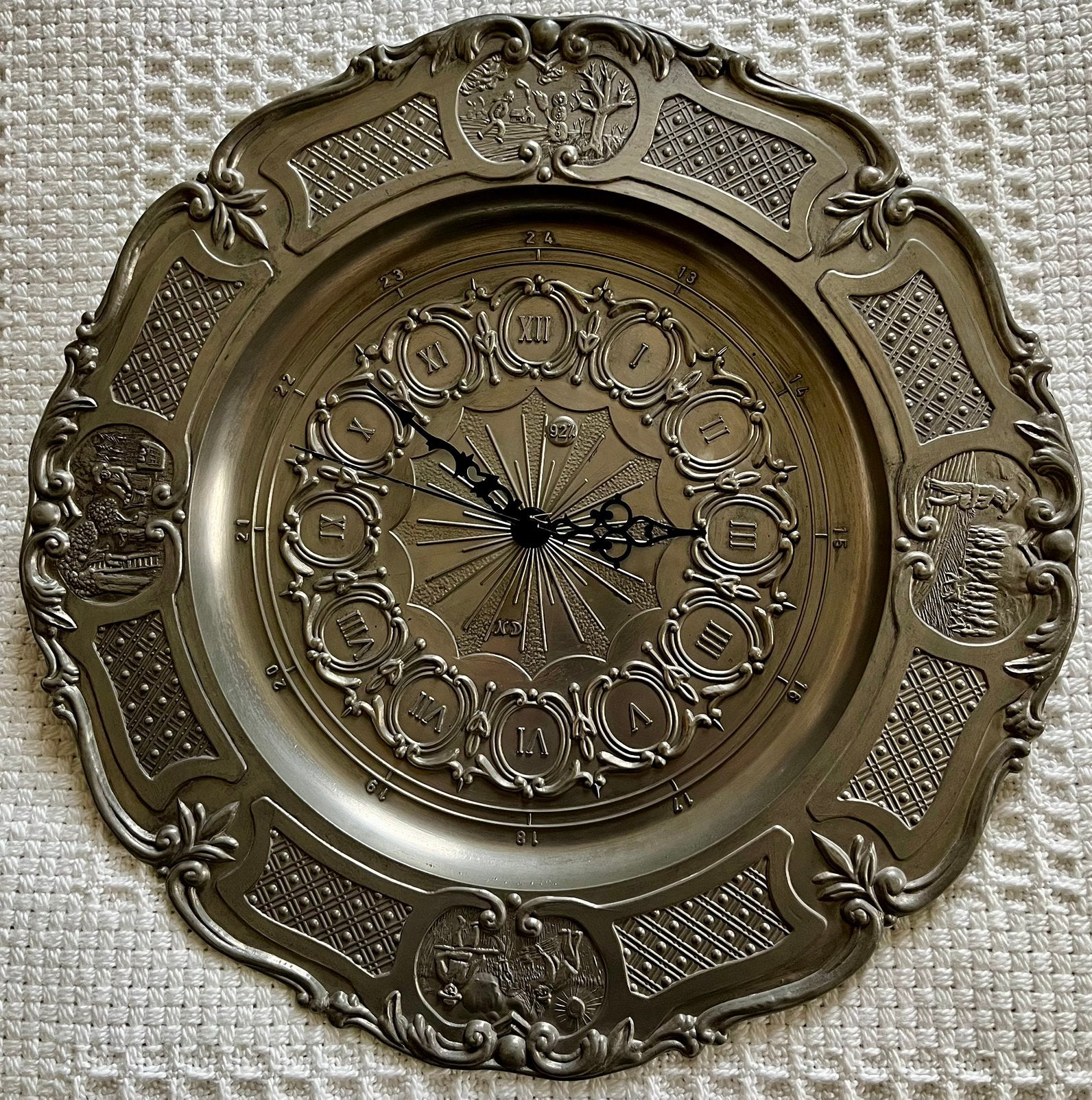 Decorative tinnen wandklok – Ø 35 cm, zeer goede staat, Ophalen
