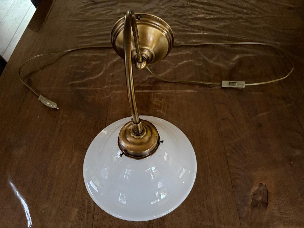 Schemerlamp antiek messing met melkglazen kap, Ophalen of Verzenden, Gebruikt, Minder dan 50 cm
