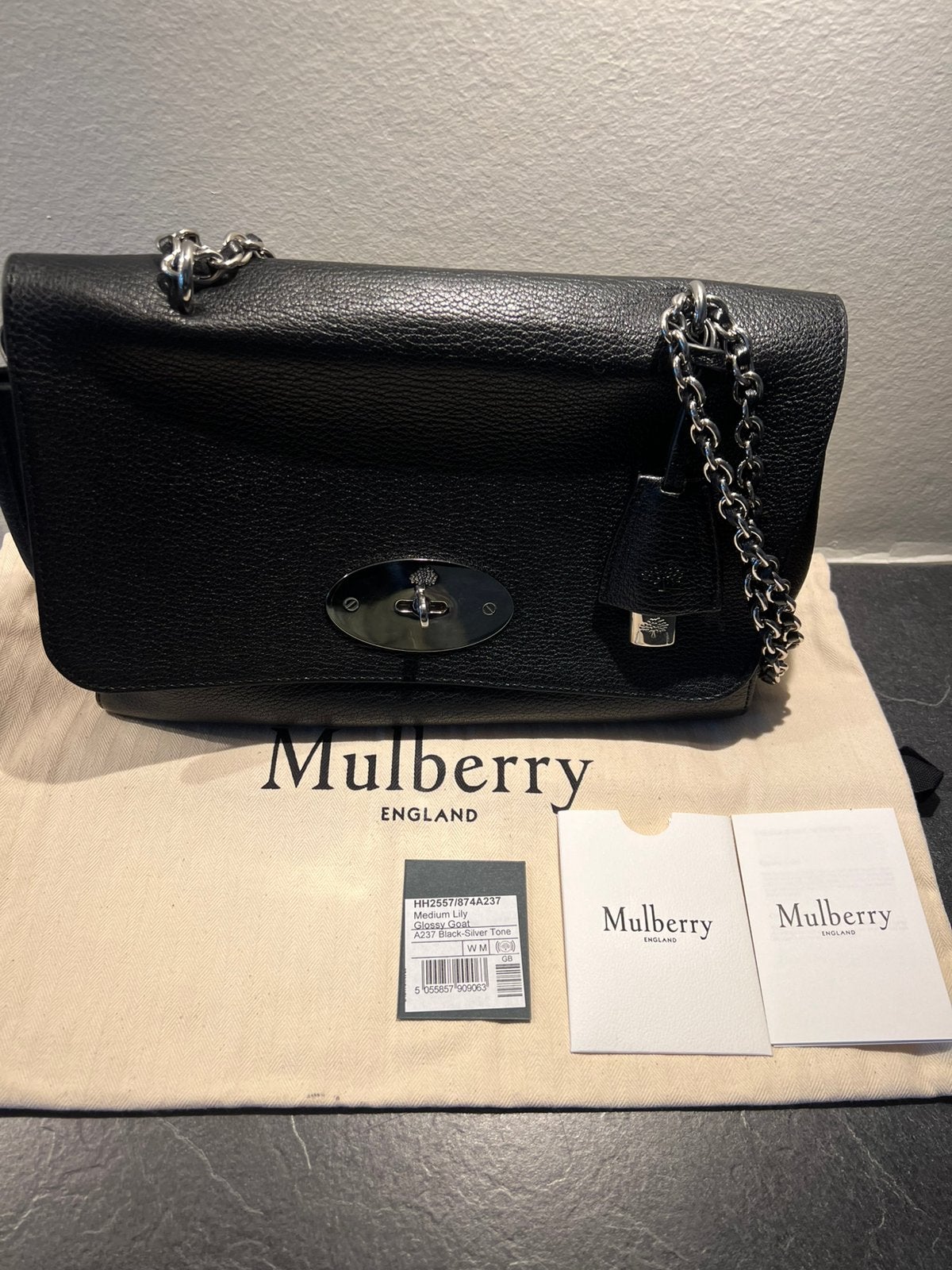 Mulberry Lily medium bag black glossy goat silver hardware, Sieraden, Tassen en Uiterlijk, Tassen | Damestassen, Zwart, Ophalen of Verzenden