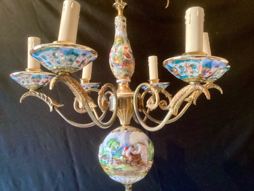 Vintage Italiaanse kroonluchter, Ophalen, Gebruikt, Keramiek, E14 (klein)