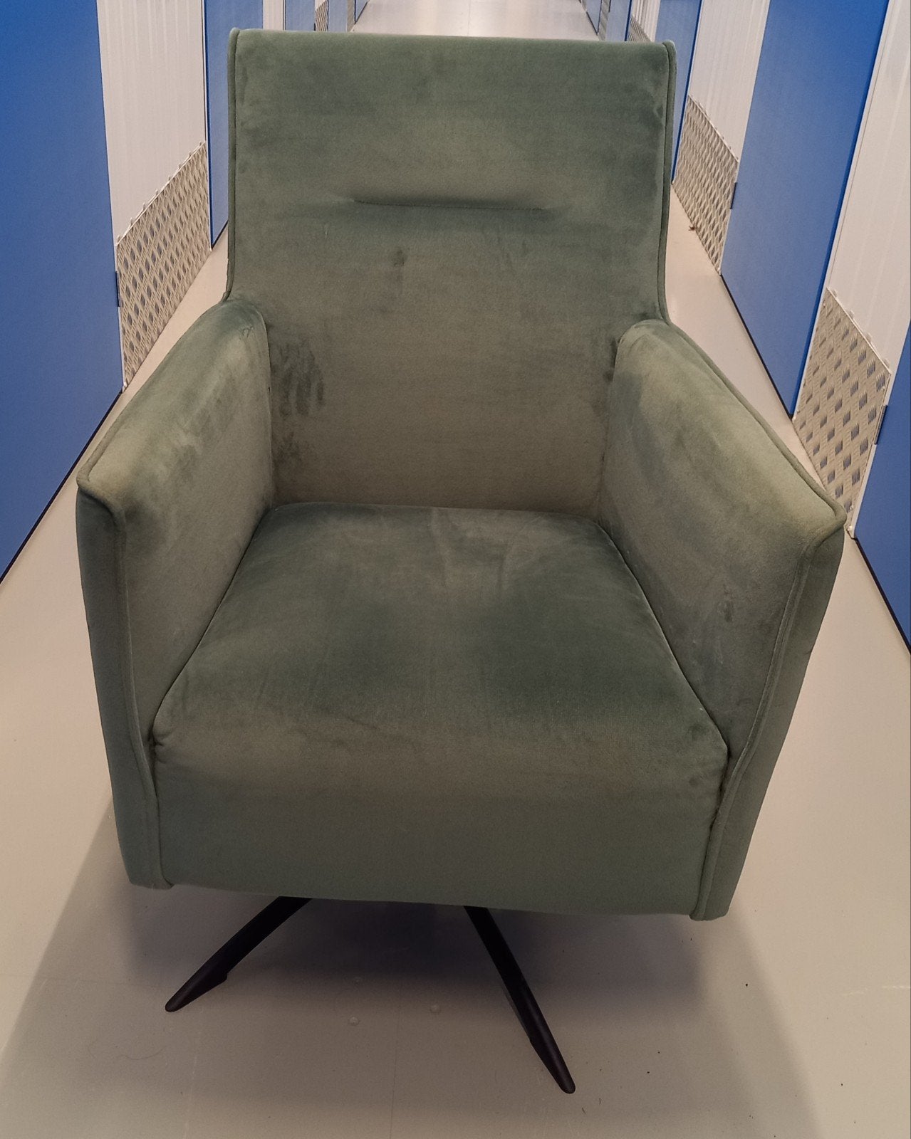 Vintage Groene Fluweel Fauteuil - Draaibaar, Ophalen, Gebruikt, Vintage, Mid-century modern, 75 tot 100 cm
