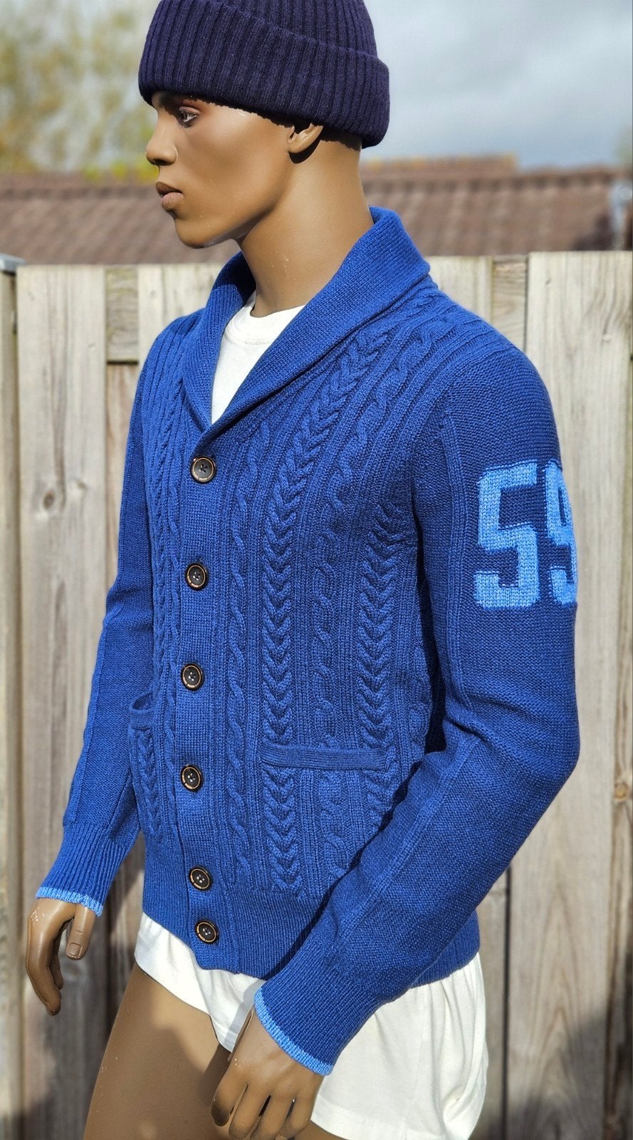 River Woods warm gebreid deels wollen vest (L) Schoon zgan, Maat 52/54 (L), Blauw, ., Ophalen of Verzenden